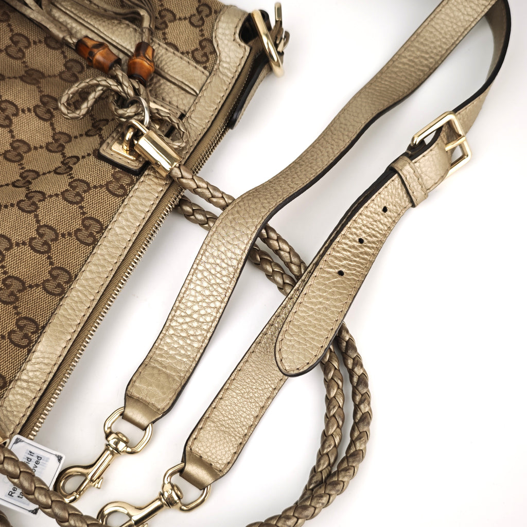 C2906 Gucci Shoulder Bag GG Canvas Bella Tote Bamboo Tassels | Pre-Owned Very Good Beige / Brown GG Canvas