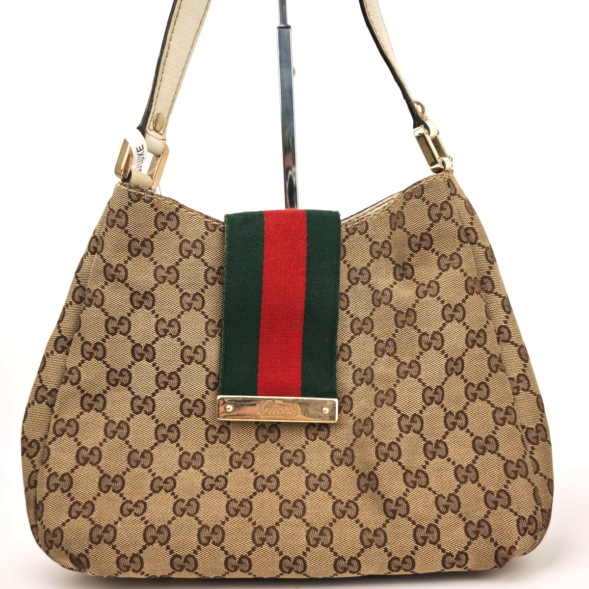 C2910 Gucci Shoulder Bag GG Canvas Web Stripe Bow Shoulder Bag | Pre-Owned Very Good Beige / Brown GG Canvas