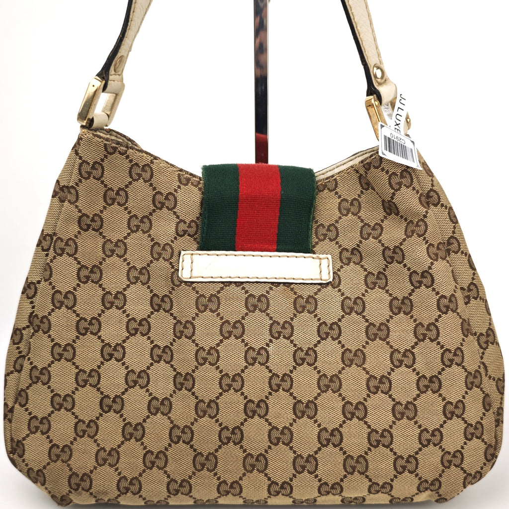 C2910 Gucci Shoulder Bag GG Canvas Web Stripe Bow Shoulder Bag | Pre-Owned Very Good Beige / Brown GG Canvas
