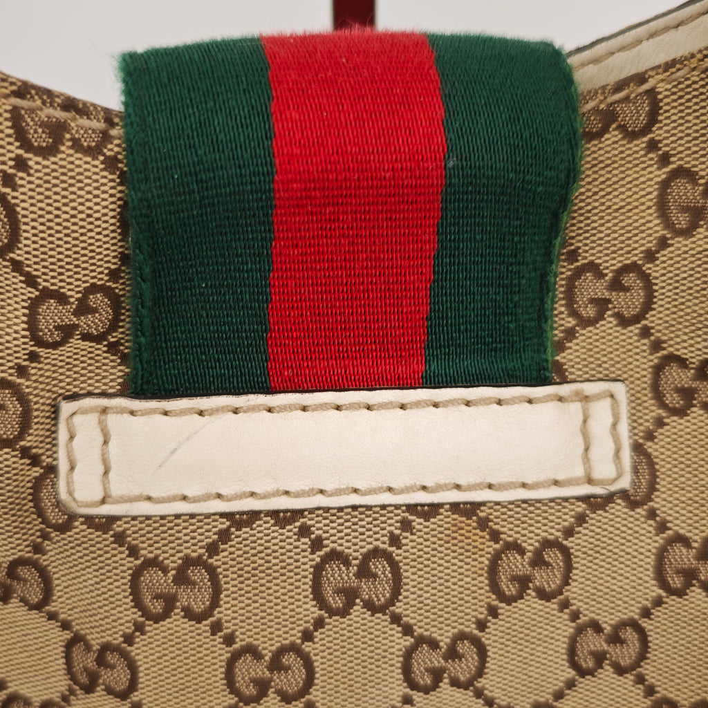 C2910 Gucci Shoulder Bag GG Canvas Web Stripe Bow Shoulder Bag | Pre-Owned Very Good Beige / Brown GG Canvas
