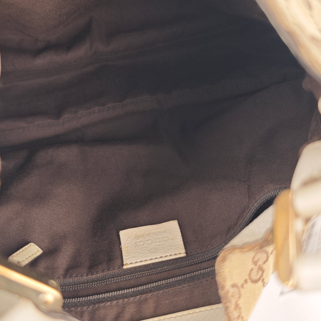 C2910 Gucci Shoulder Bag GG Canvas Web Stripe Bow Shoulder Bag | Pre-Owned Very Good Beige / Brown GG Canvas