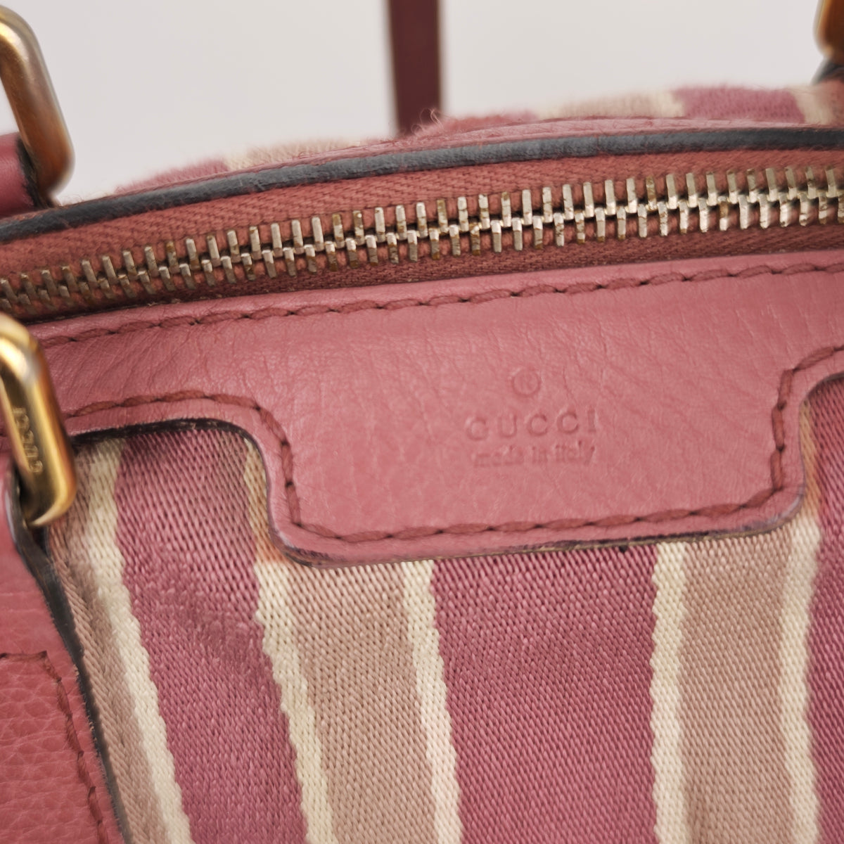 C2912# Gucci Top Handle Bag Vintage Web Calfskin Boston Bag Medium | Pre-Owned Very Good Brown Web Stripe Calfskin Leather