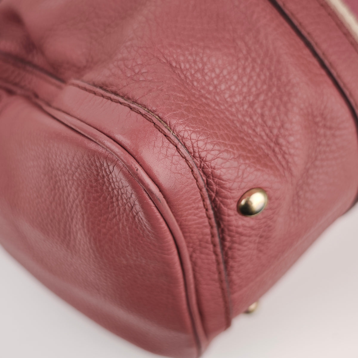 C2912# Gucci Top Handle Bag Vintage Web Calfskin Boston Bag Medium | Pre-Owned Very Good Brown Web Stripe Calfskin Leather
