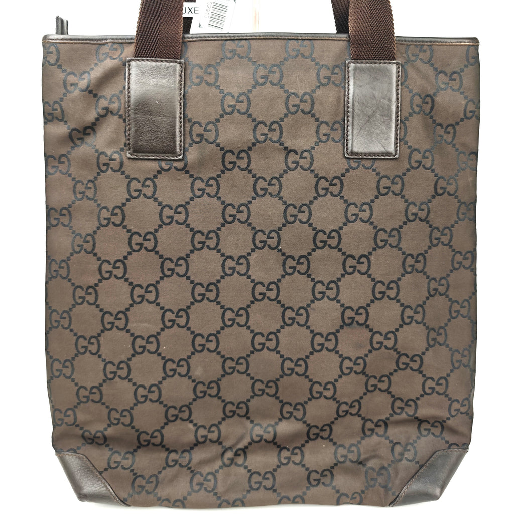 C2913 Gucci Tote Bag GG Canvas Zip Pocket Tall Tote | Pre-Owned Very Good Beige / Brown GG Canvas