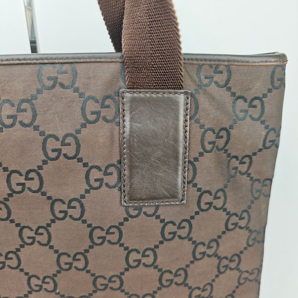 C2913 Gucci Tote Bag GG Canvas Zip Pocket Tall Tote | Pre-Owned Very Good Beige / Brown GG Canvas