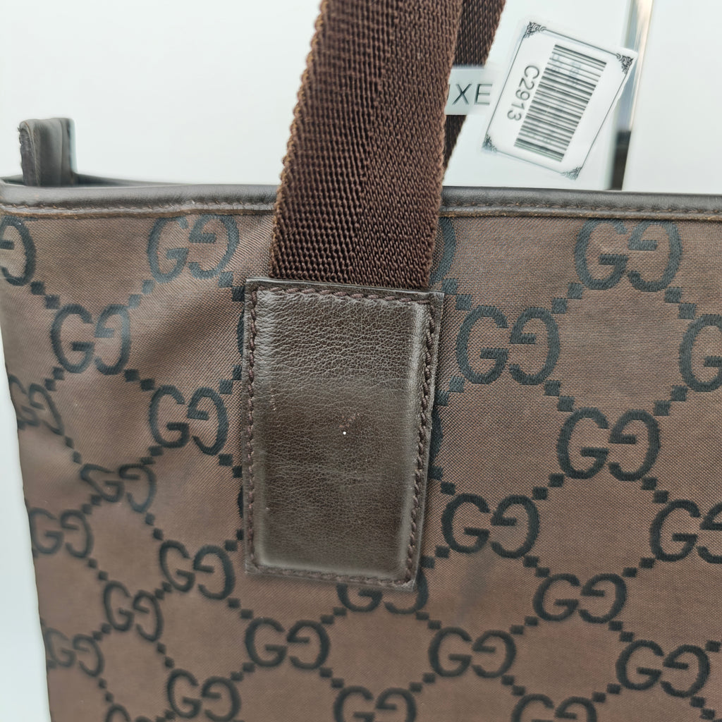 C2913 Gucci Tote Bag GG Canvas Zip Pocket Tall Tote | Pre-Owned Very Good Beige / Brown GG Canvas