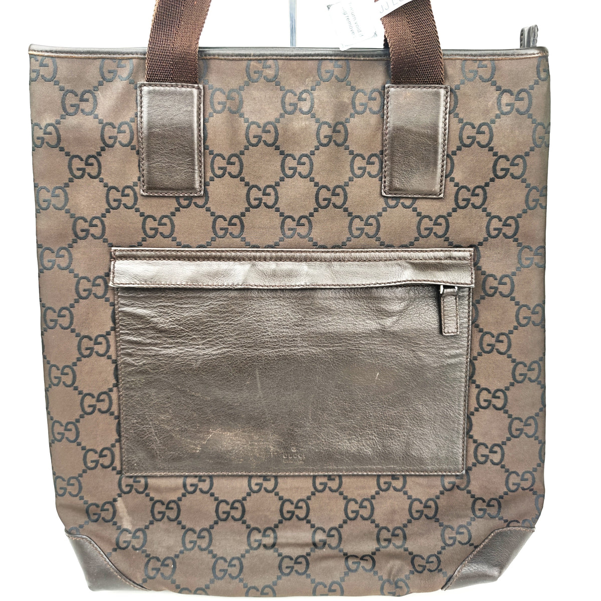 C2913 Gucci Tote Bag GG Canvas Zip Pocket Tall Tote | Pre-Owned Very Good Beige / Brown GG Canvas