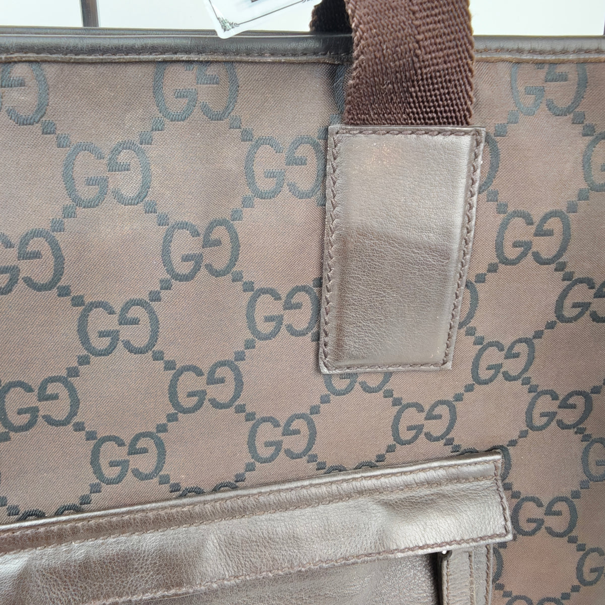 C2913 Gucci Tote Bag GG Canvas Zip Pocket Tall Tote | Pre-Owned Very Good Beige / Brown GG Canvas