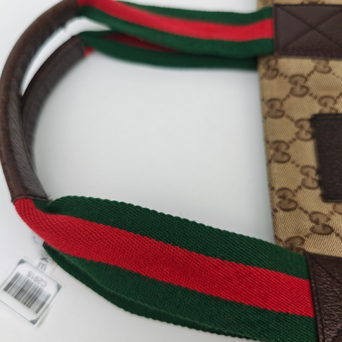 C2915 Gucci Tote Bag GG Canvas Web Stripe Tote | Pre-Owned Very Good Beige / Brown GG Canvas