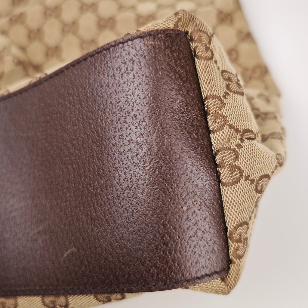 C2915 Gucci Tote Bag GG Canvas Web Stripe Tote | Pre-Owned Very Good Beige / Brown GG Canvas