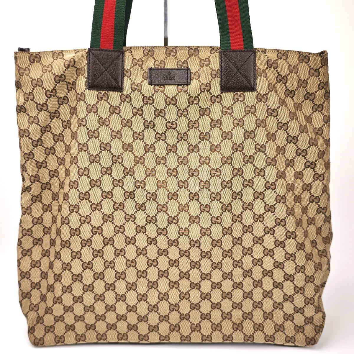 C2915 Gucci Tote Bag GG Canvas Web Stripe Tote | Pre-Owned Very Good Beige / Brown GG Canvas
