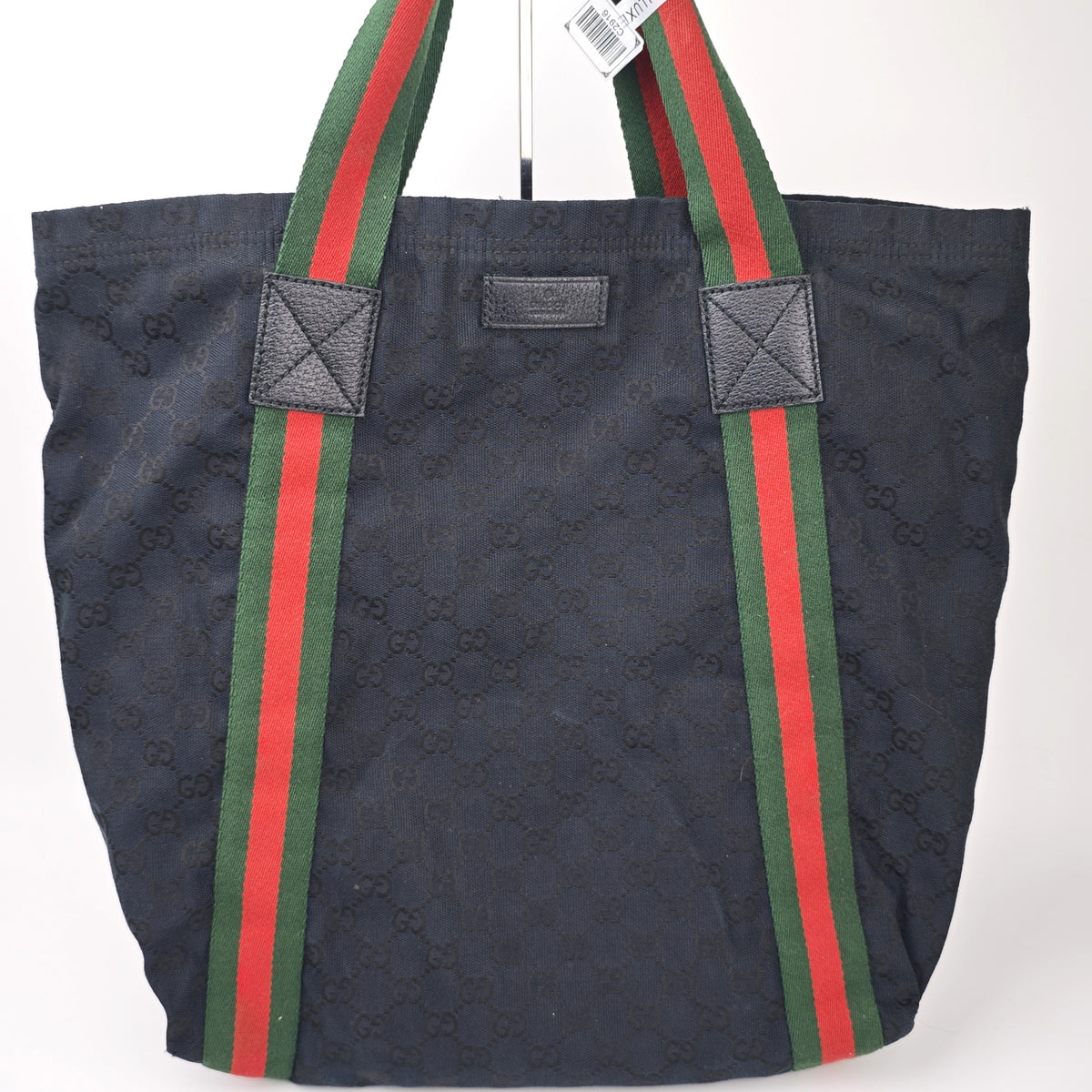 C2916 Gucci Tote Bag GG Canvas Web Stripe Flat Tote Black | Pre-Owned Very Good Black GG Canvas