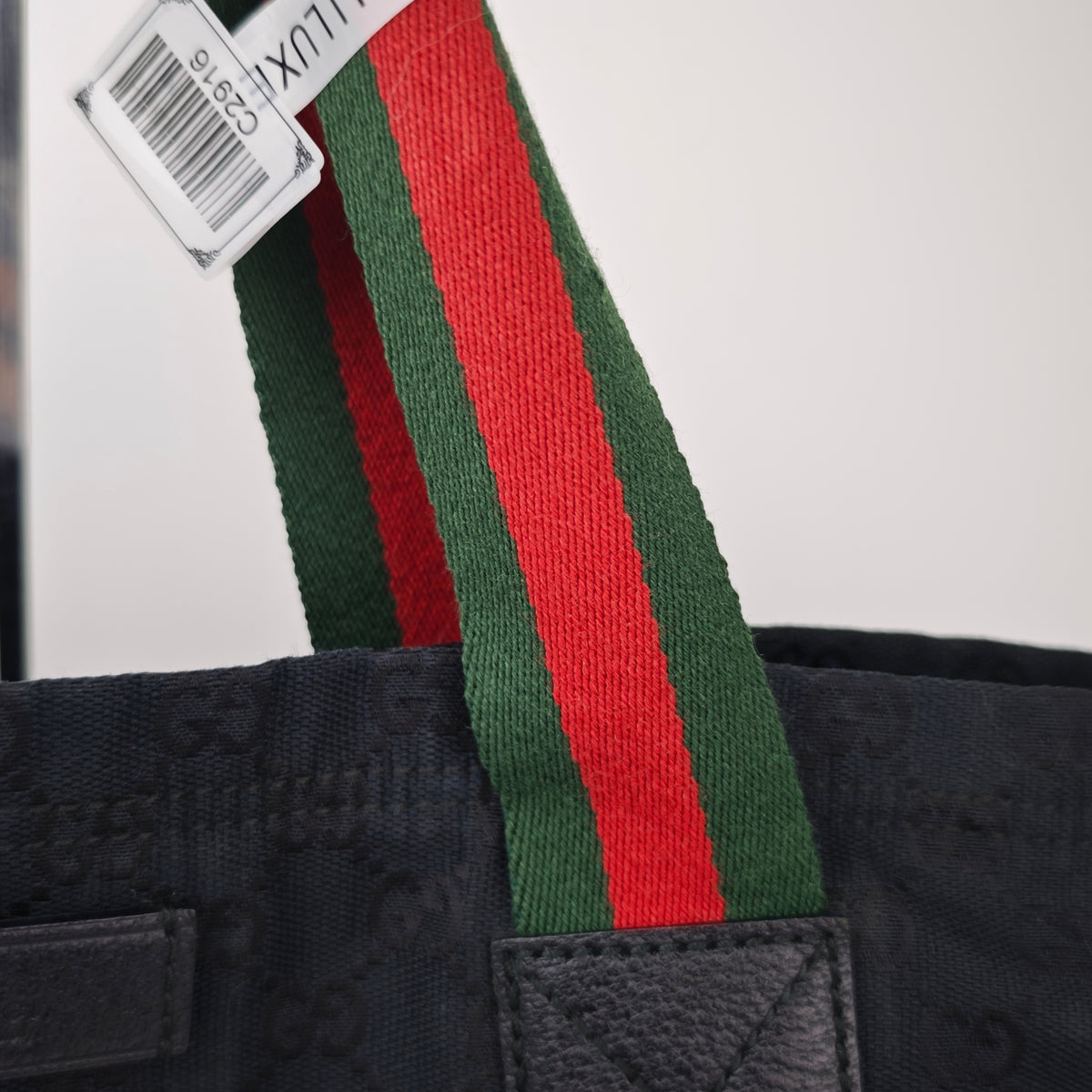 C2916 Gucci Tote Bag GG Canvas Web Stripe Flat Tote Black | Pre-Owned Very Good Black GG Canvas
