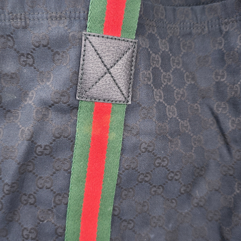 C2916 Gucci Tote Bag GG Canvas Web Stripe Flat Tote Black | Pre-Owned Very Good Black GG Canvas