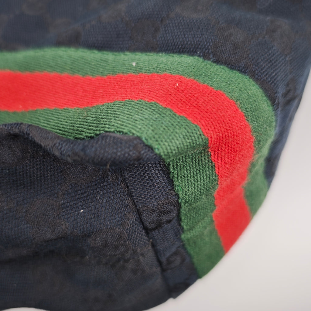 C2916 Gucci Tote Bag GG Canvas Web Stripe Flat Tote Black | Pre-Owned Very Good Black GG Canvas