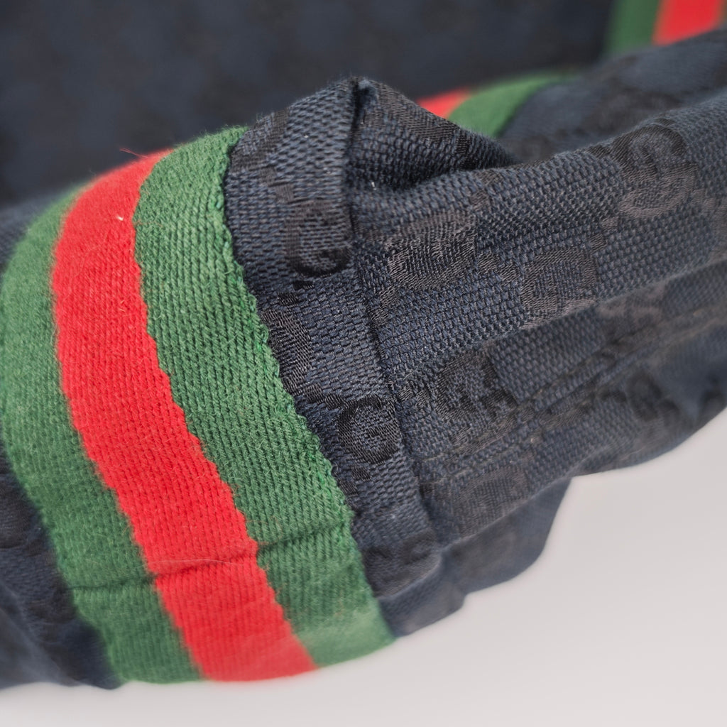 C2916 Gucci Tote Bag GG Canvas Web Stripe Flat Tote Black | Pre-Owned Very Good Black GG Canvas