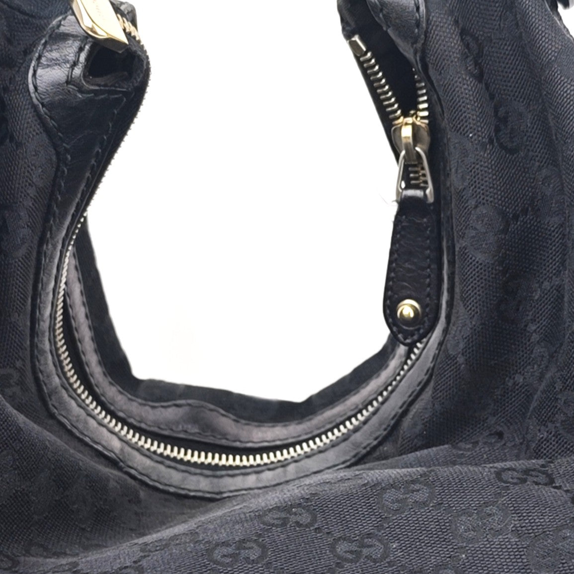 C2918 Gucci Shoulder Bag Black GG Canvas Medium Pelham Hobo Bag | Pre-Owned Excellent Black GG Canvas