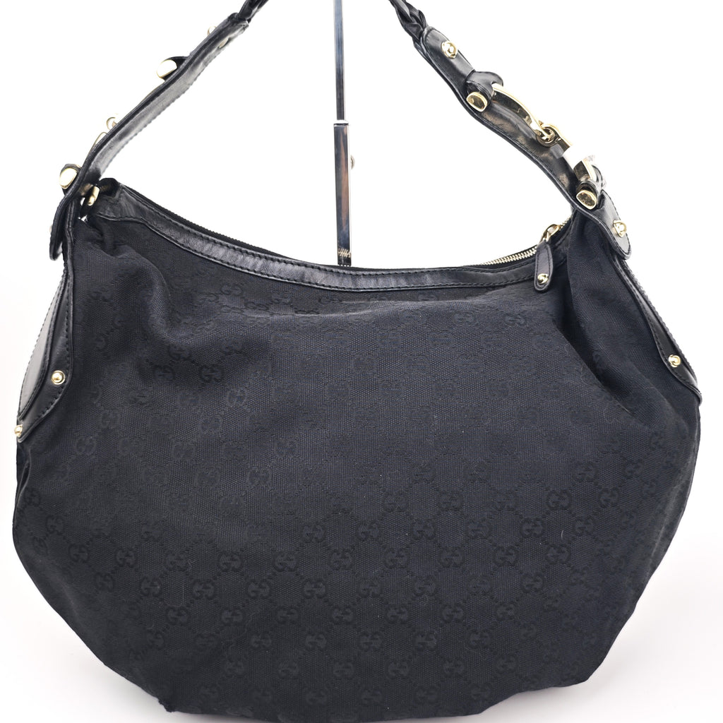 C2918 Gucci Shoulder Bag Black GG Canvas Medium Pelham Hobo Bag | Pre-Owned Excellent Black GG Canvas
