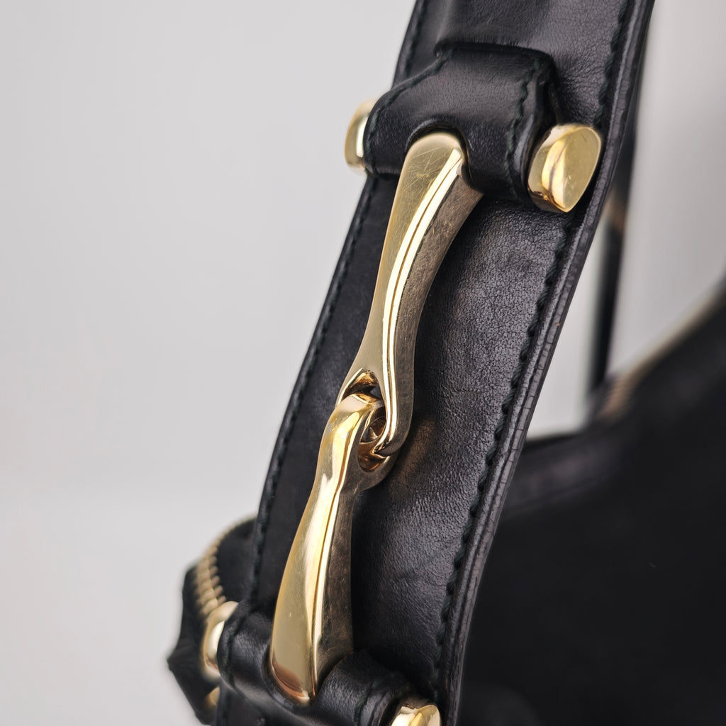 C2918 Gucci Shoulder Bag Black GG Canvas Medium Pelham Hobo Bag | Pre-Owned Excellent Black GG Canvas