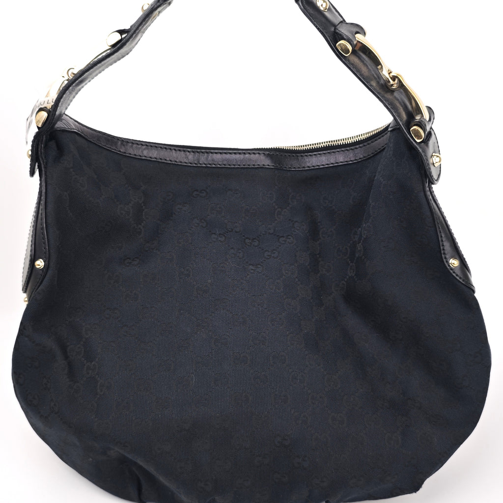 C2918 Gucci Shoulder Bag Black GG Canvas Medium Pelham Hobo Bag | Pre-Owned Excellent Black GG Canvas