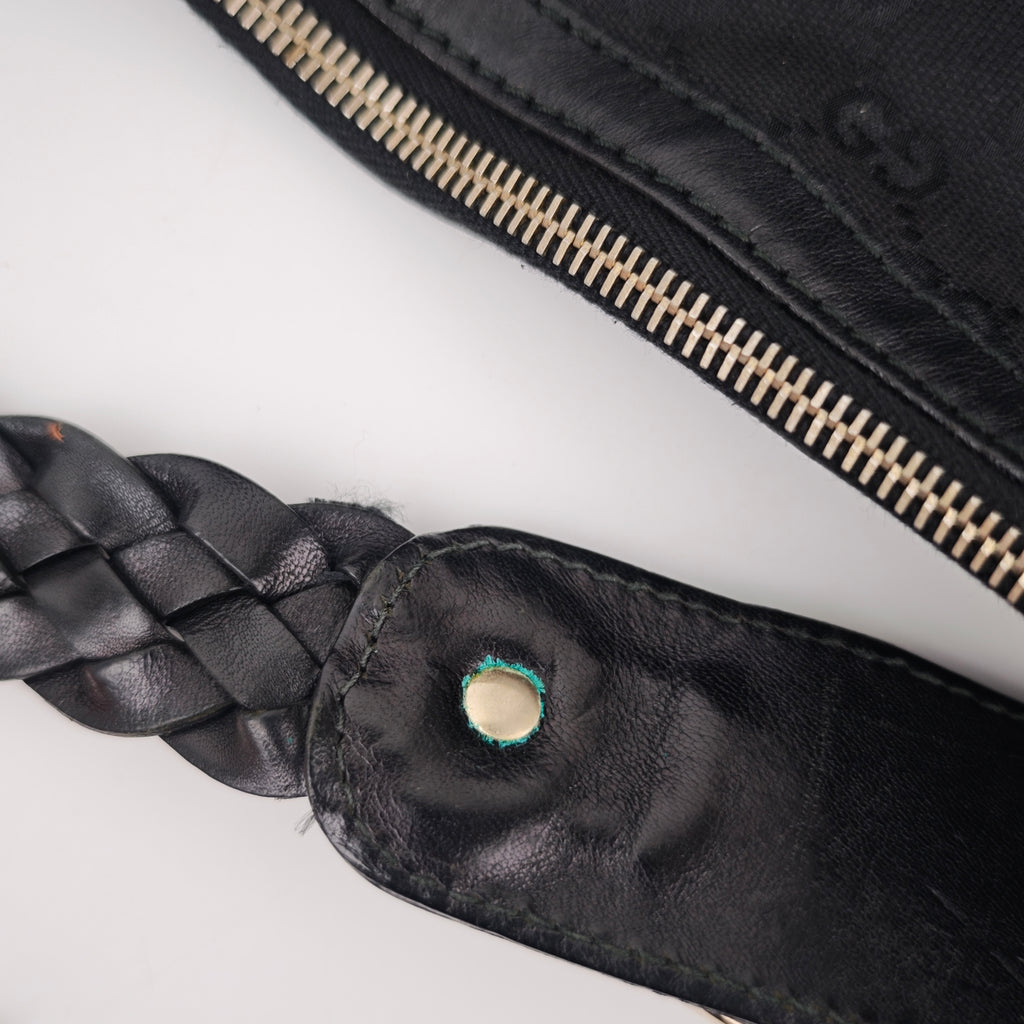 C2918 Gucci Shoulder Bag Black GG Canvas Medium Pelham Hobo Bag | Pre-Owned Excellent Black GG Canvas