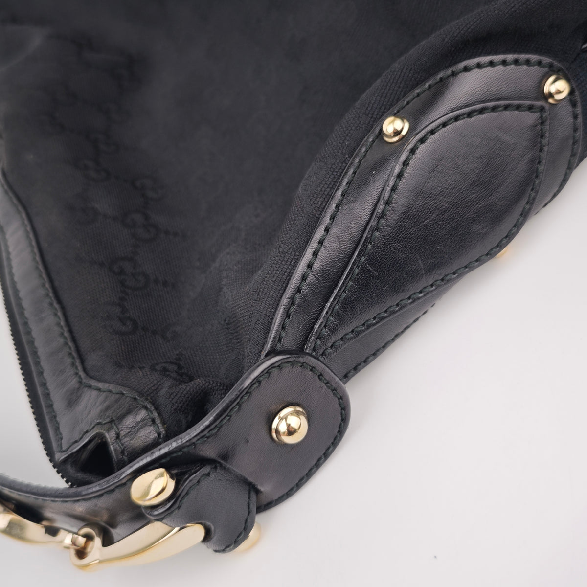 C2918 Gucci Shoulder Bag Black GG Canvas Medium Pelham Hobo Bag | Pre-Owned Excellent Black GG Canvas