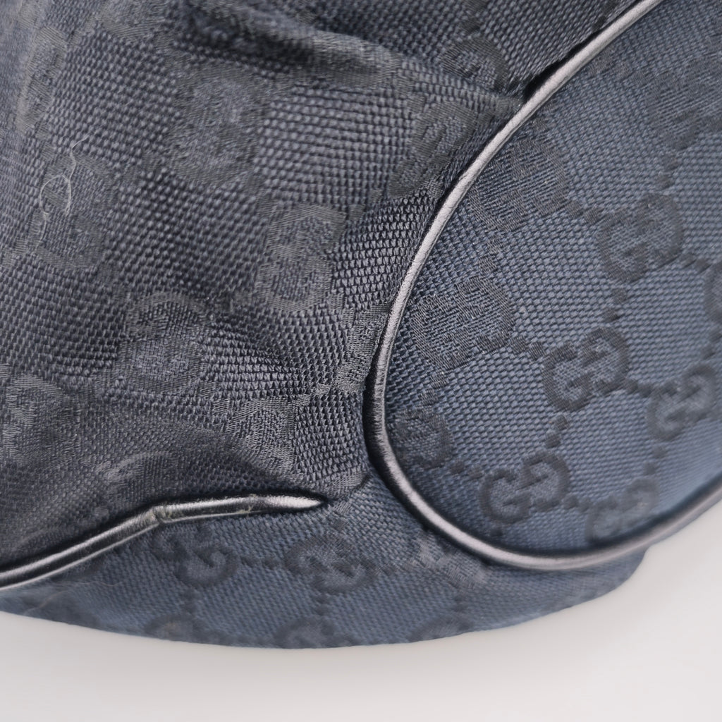 C2918 Gucci Shoulder Bag Black GG Canvas Medium Pelham Hobo Bag | Pre-Owned Excellent Black GG Canvas