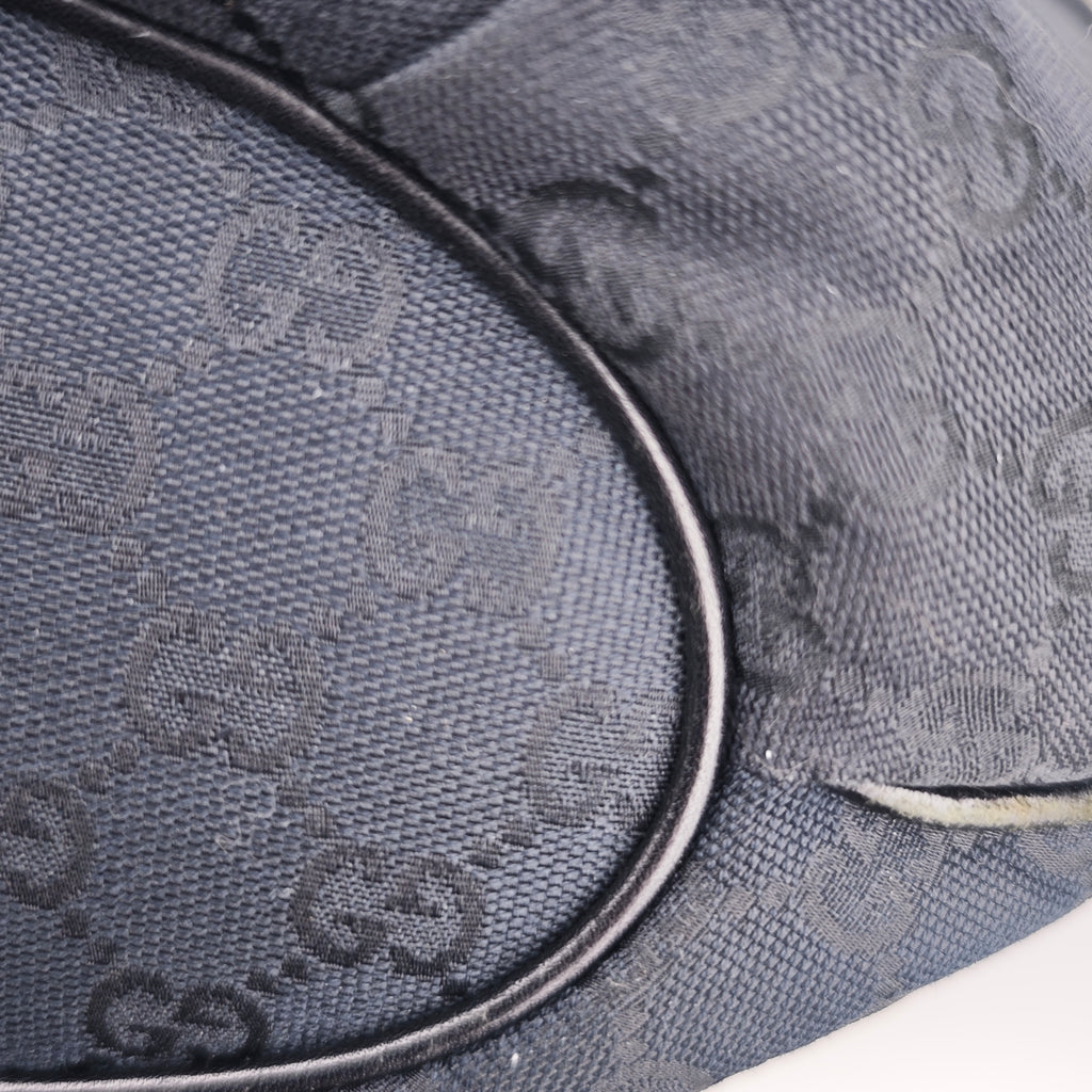 C2918 Gucci Shoulder Bag Black GG Canvas Medium Pelham Hobo Bag | Pre-Owned Excellent Black GG Canvas