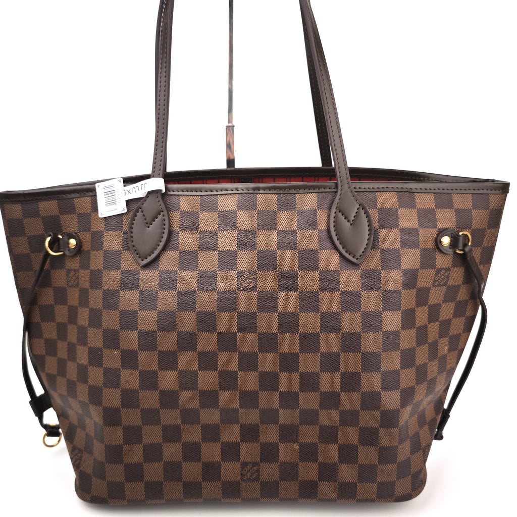 C2930R Louis Vuitton Tote Bag Damier Ebene Neverfull MM | Pre-Owned Excellent Brown Coated Canvas, Leather Trim Damier Ebene