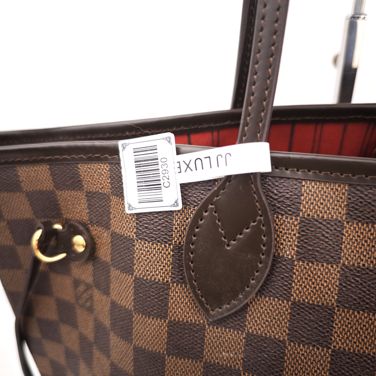 C2930R Louis Vuitton Tote Bag Damier Ebene Neverfull MM | Pre-Owned Excellent Brown Coated Canvas, Leather Trim Damier Ebene