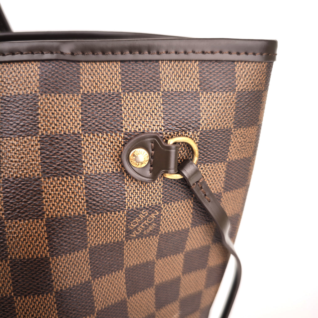 C2930R Louis Vuitton Tote Bag Damier Ebene Neverfull MM | Pre-Owned Excellent Brown Coated Canvas, Leather Trim Damier Ebene
