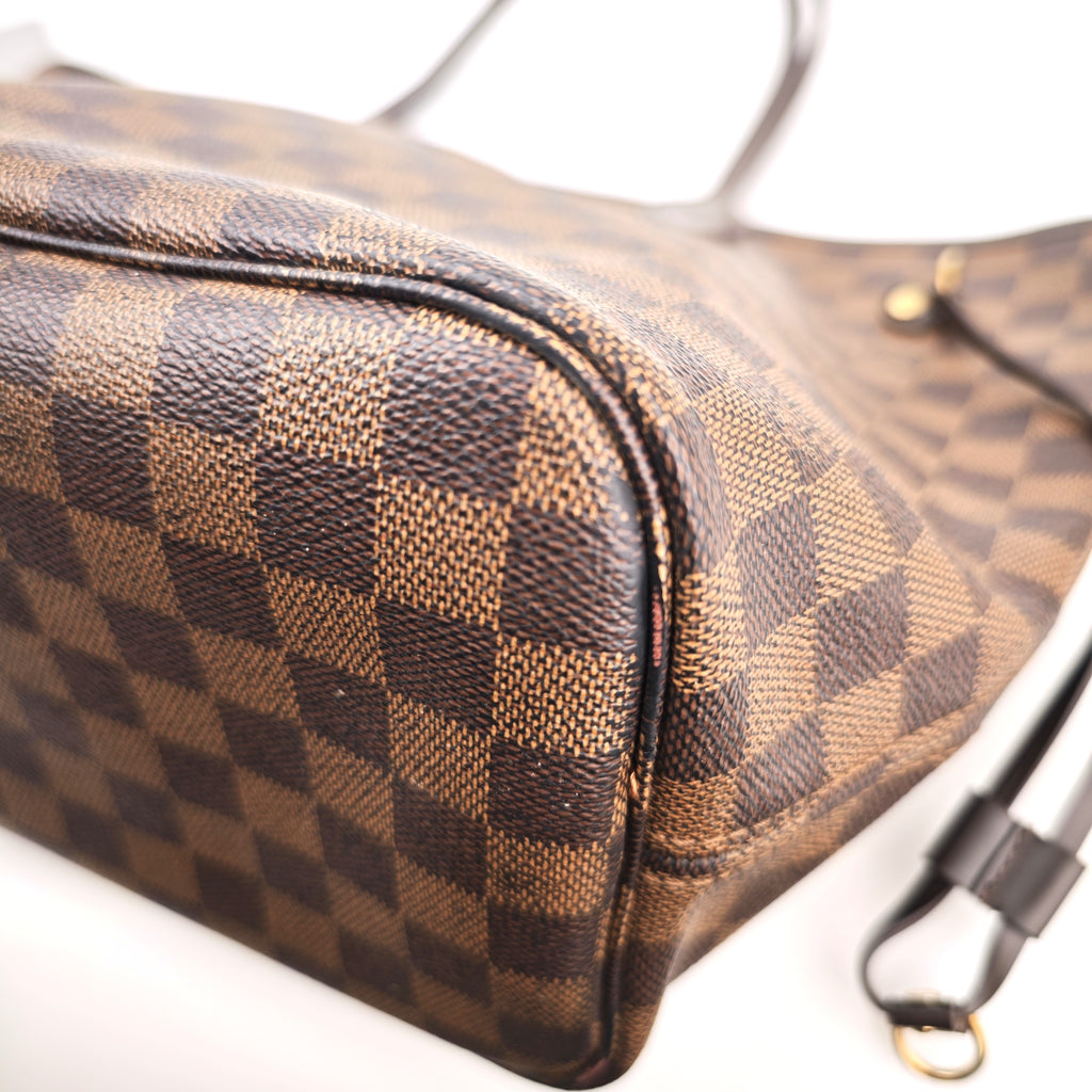 C2930R Louis Vuitton Tote Bag Damier Ebene Neverfull MM | Pre-Owned Excellent Brown Coated Canvas, Leather Trim Damier Ebene