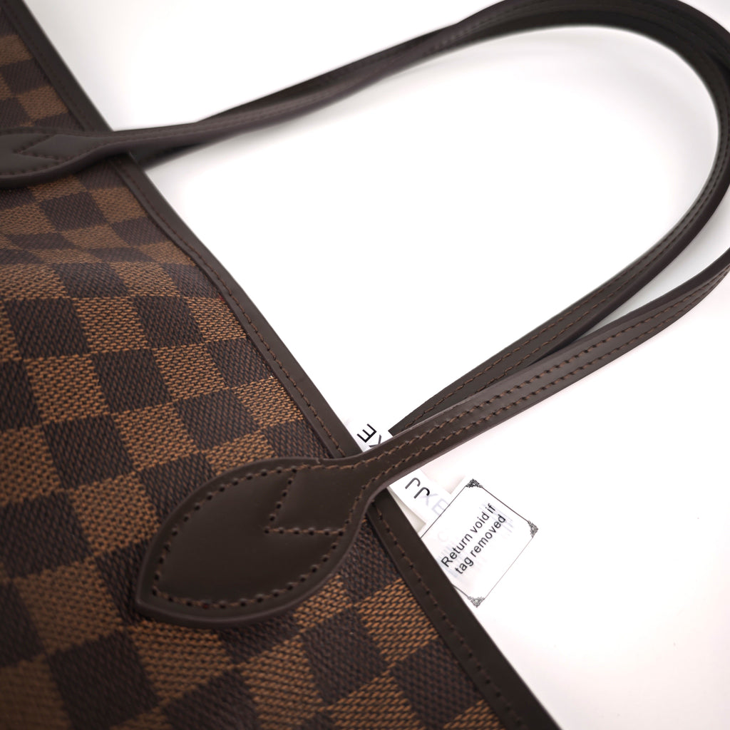 C2930R Louis Vuitton Tote Bag Damier Ebene Neverfull MM | Pre-Owned Excellent Brown Coated Canvas, Leather Trim Damier Ebene