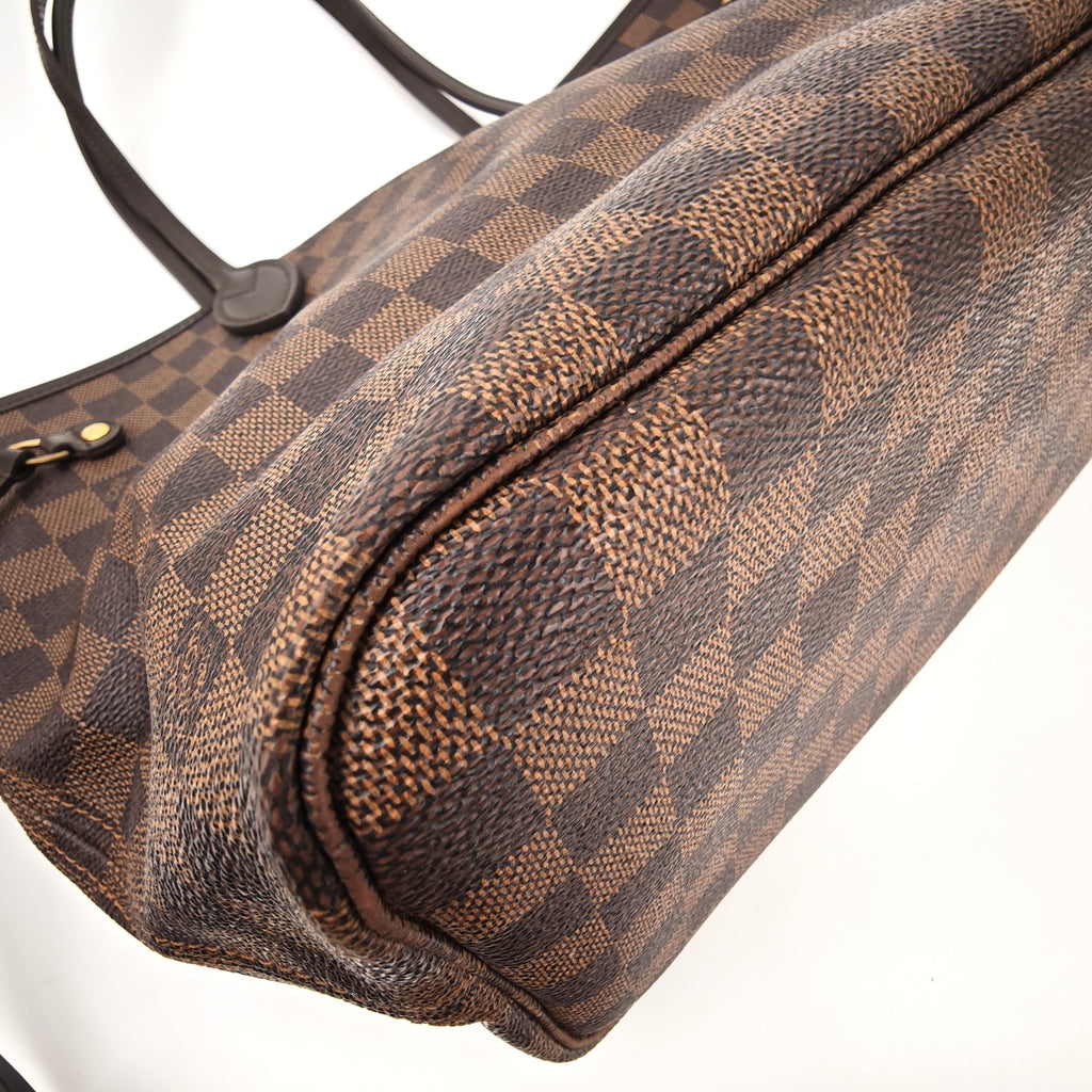 C2931R Louis Vuitton Tote Bag Damier Ebene Neverfull MM | Pre-Owned Excellent Brown Coated Canvas, Leather Trim Damier Ebene