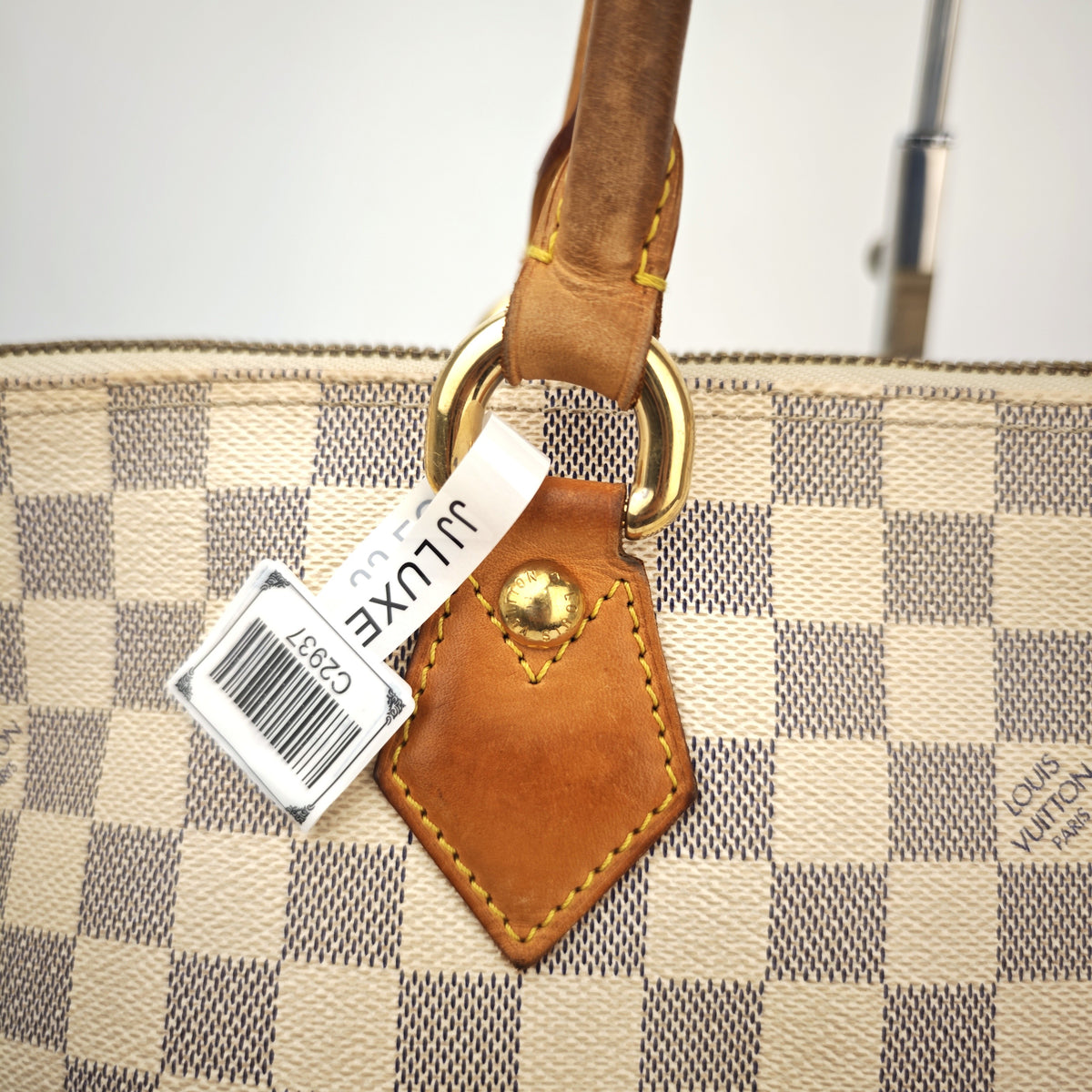 C2937 Louis Vuitton Tote Bag Damier Azur Saleya MM | Pre-Owned Very Good White / Blue Coated Canvas, Leather Trim Damier Azur