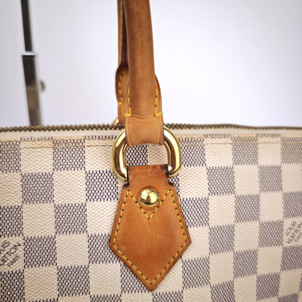 C2937 Louis Vuitton Tote Bag Damier Azur Saleya MM | Pre-Owned Very Good White / Blue Coated Canvas, Leather Trim Damier Azur