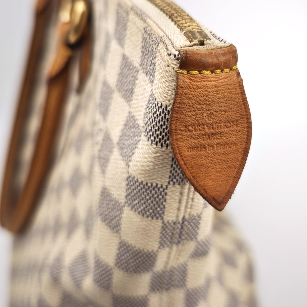 C2937 Louis Vuitton Tote Bag Damier Azur Saleya MM | Pre-Owned Very Good White / Blue Coated Canvas, Leather Trim Damier Azur