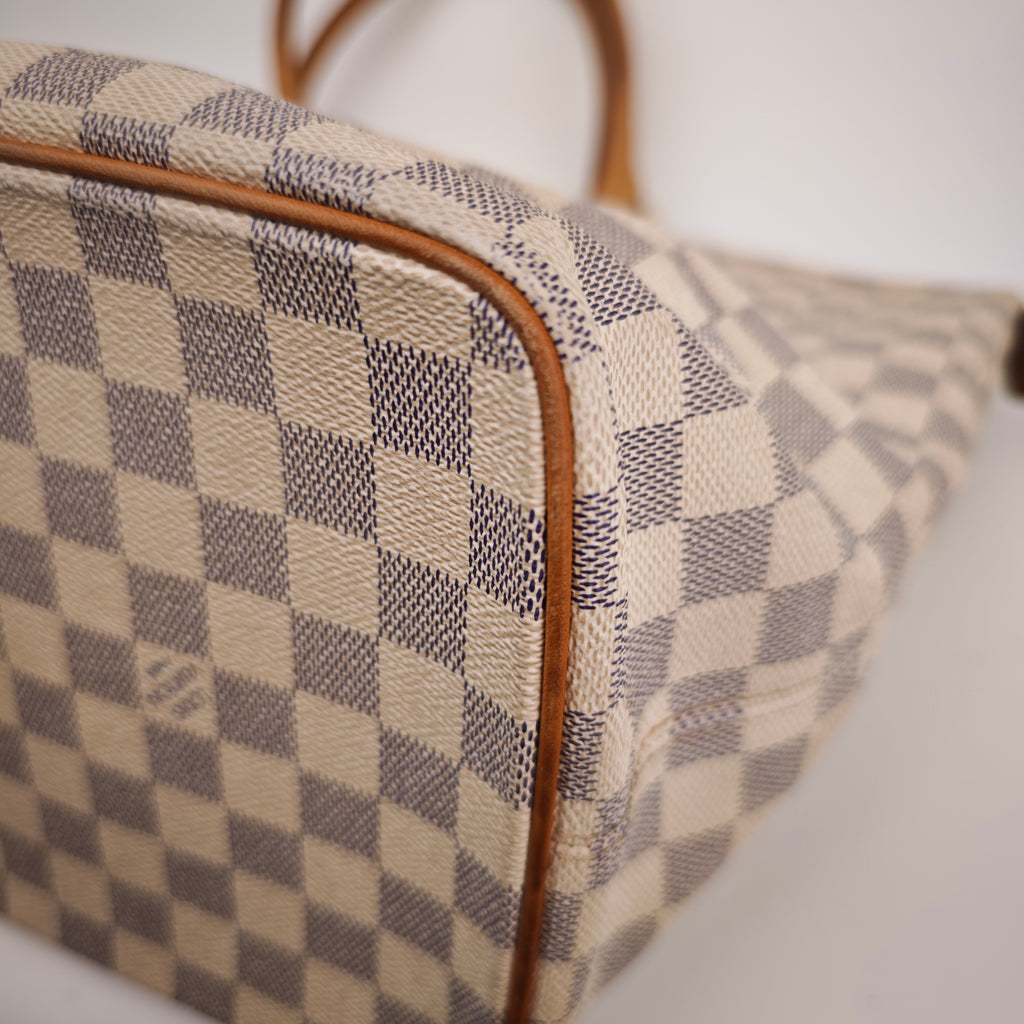 C2937 Louis Vuitton Tote Bag Damier Azur Saleya MM | Pre-Owned Very Good White / Blue Coated Canvas, Leather Trim Damier Azur