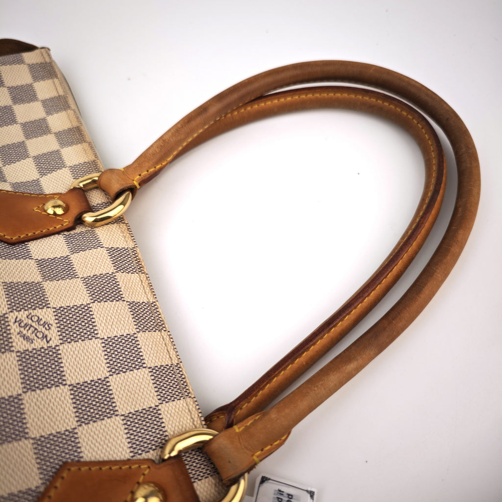 C2937 Louis Vuitton Tote Bag Damier Azur Saleya MM | Pre-Owned Very Good White / Blue Coated Canvas, Leather Trim Damier Azur
