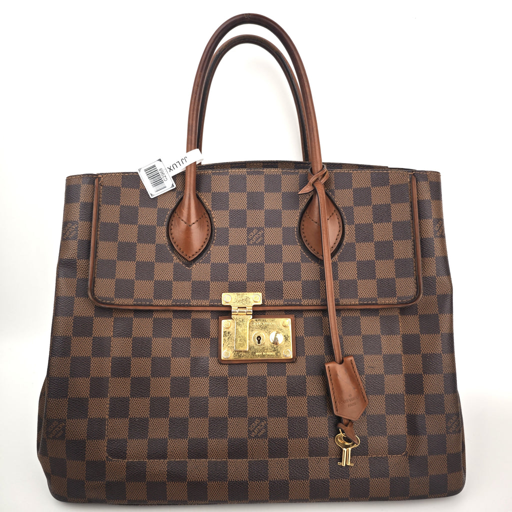 C2968 Louis Vuitton Top Handle Bag Ascot Bag Damier Ebene | Pre-Owned Very Good Brown Coated Canvas Damier Ebene