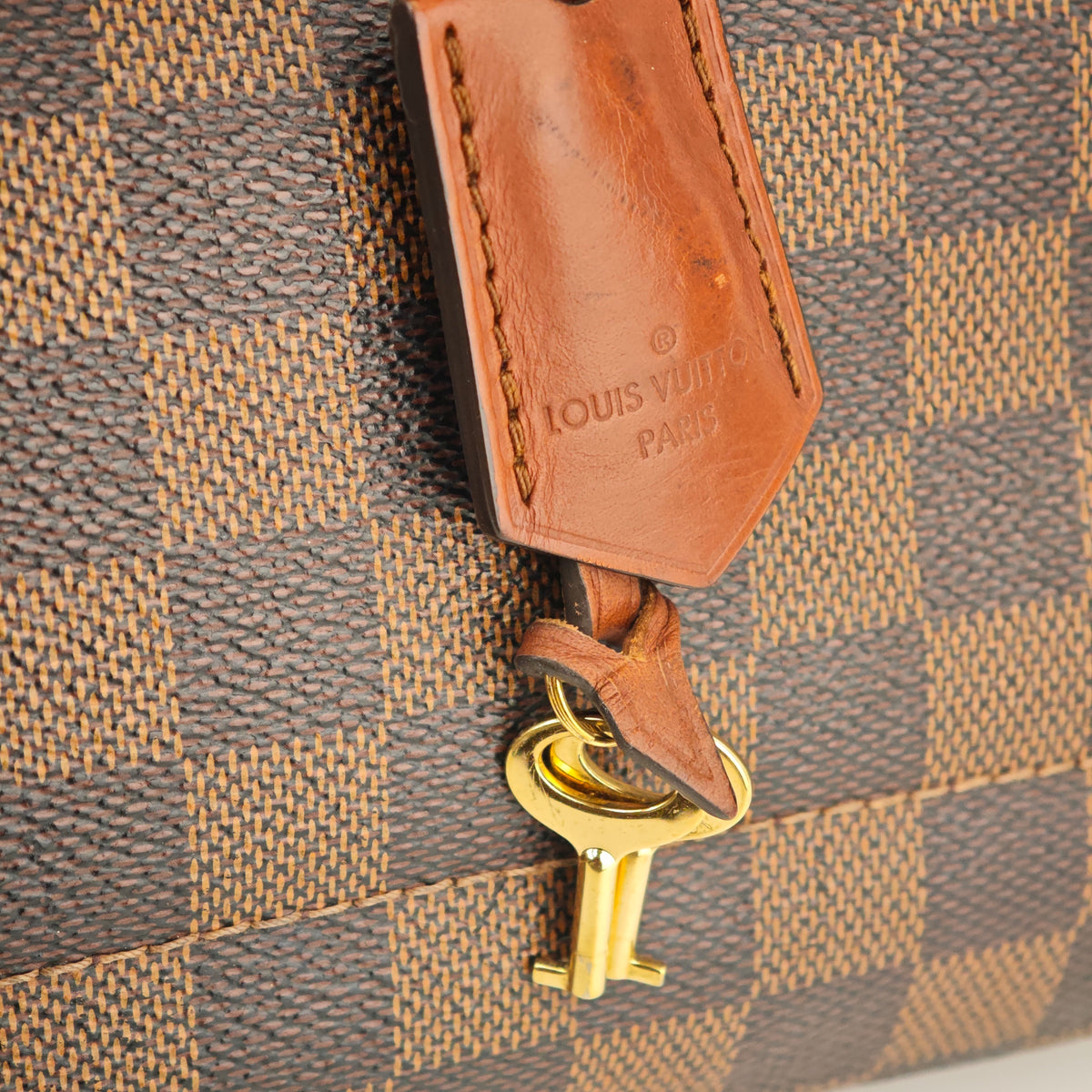 C2968 Louis Vuitton Top Handle Bag Ascot Bag Damier Ebene | Pre-Owned Very Good Brown Coated Canvas Damier Ebene
