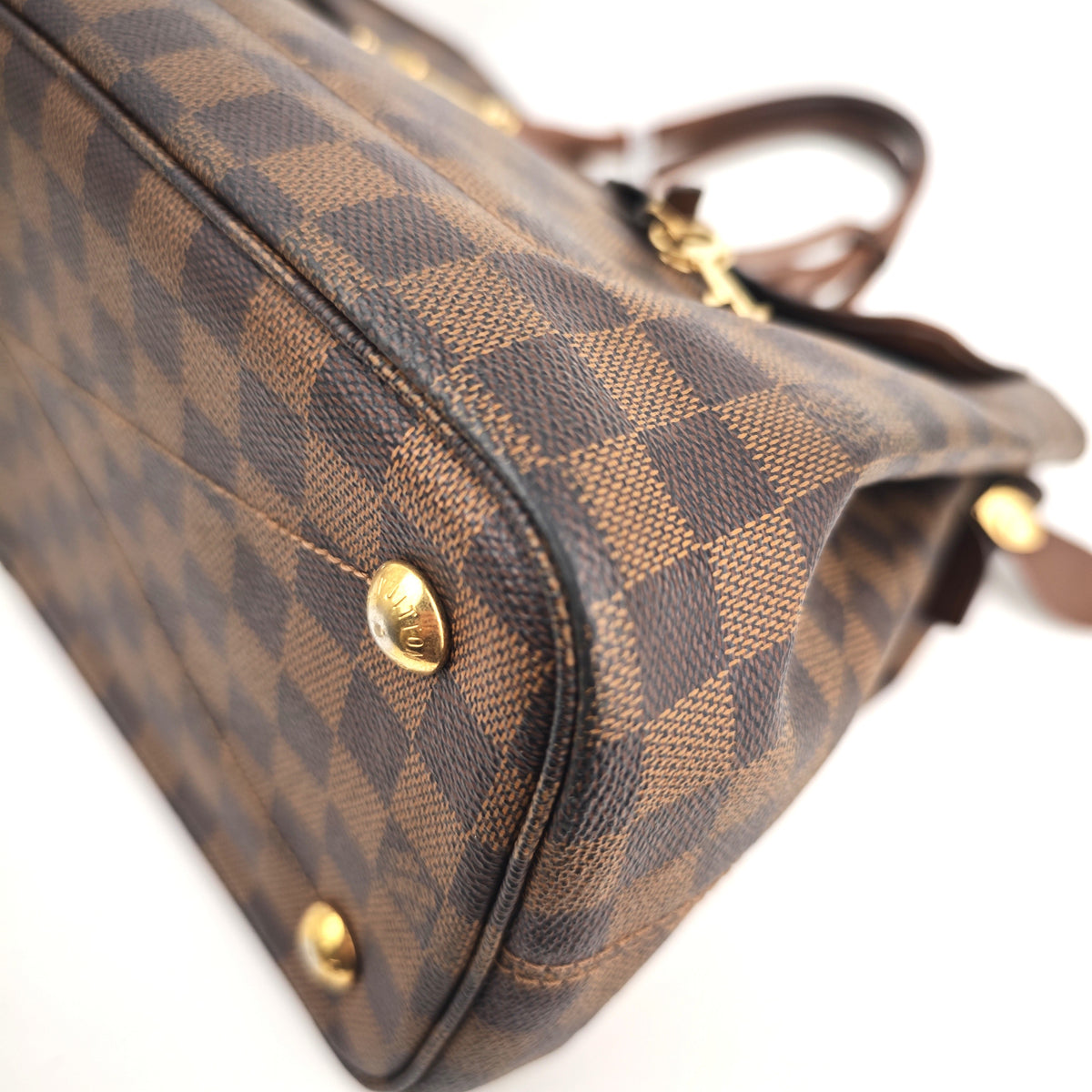 C2968 Louis Vuitton Top Handle Bag Ascot Bag Damier Ebene | Pre-Owned Very Good Brown Coated Canvas Damier Ebene