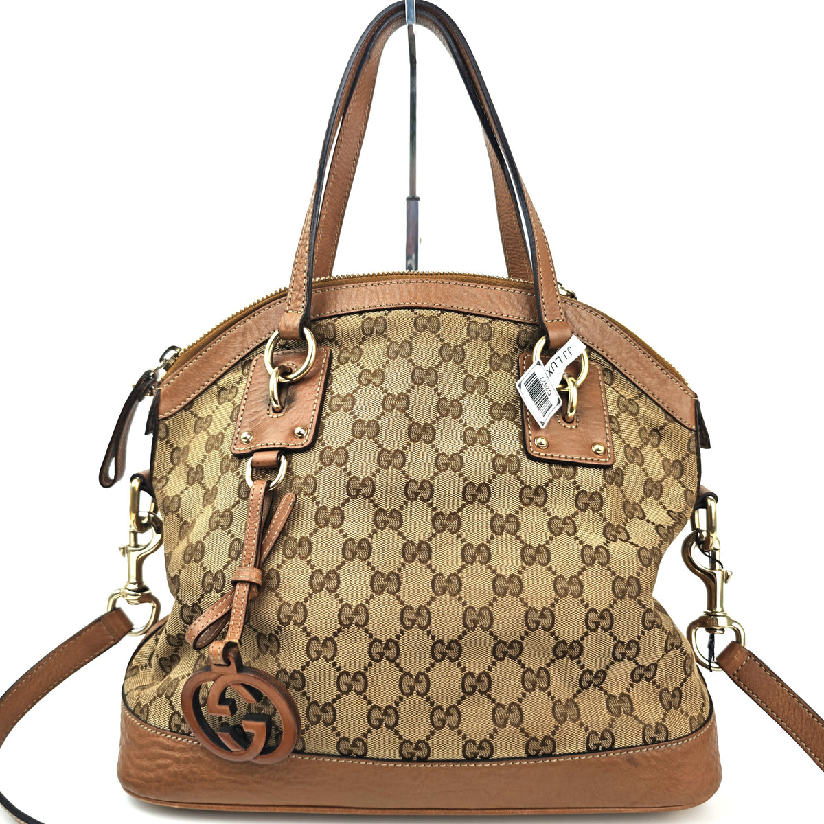 C2977 Gucci Shoulder Bag GG Canvas Charm Dome Satchel | Pre-Owned Very Good Beige / Brown Canvas, Leather GG Canvas