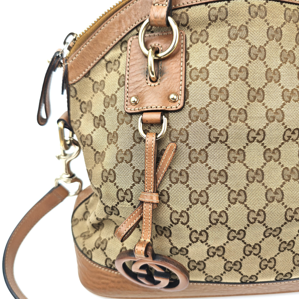 C2977 Gucci Shoulder Bag GG Canvas Charm Dome Satchel | Pre-Owned Very Good Beige / Brown Canvas, Leather GG Canvas