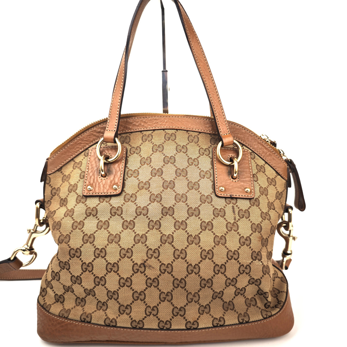 C2977 Gucci Shoulder Bag GG Canvas Charm Dome Satchel | Pre-Owned Very Good Beige / Brown Canvas, Leather GG Canvas