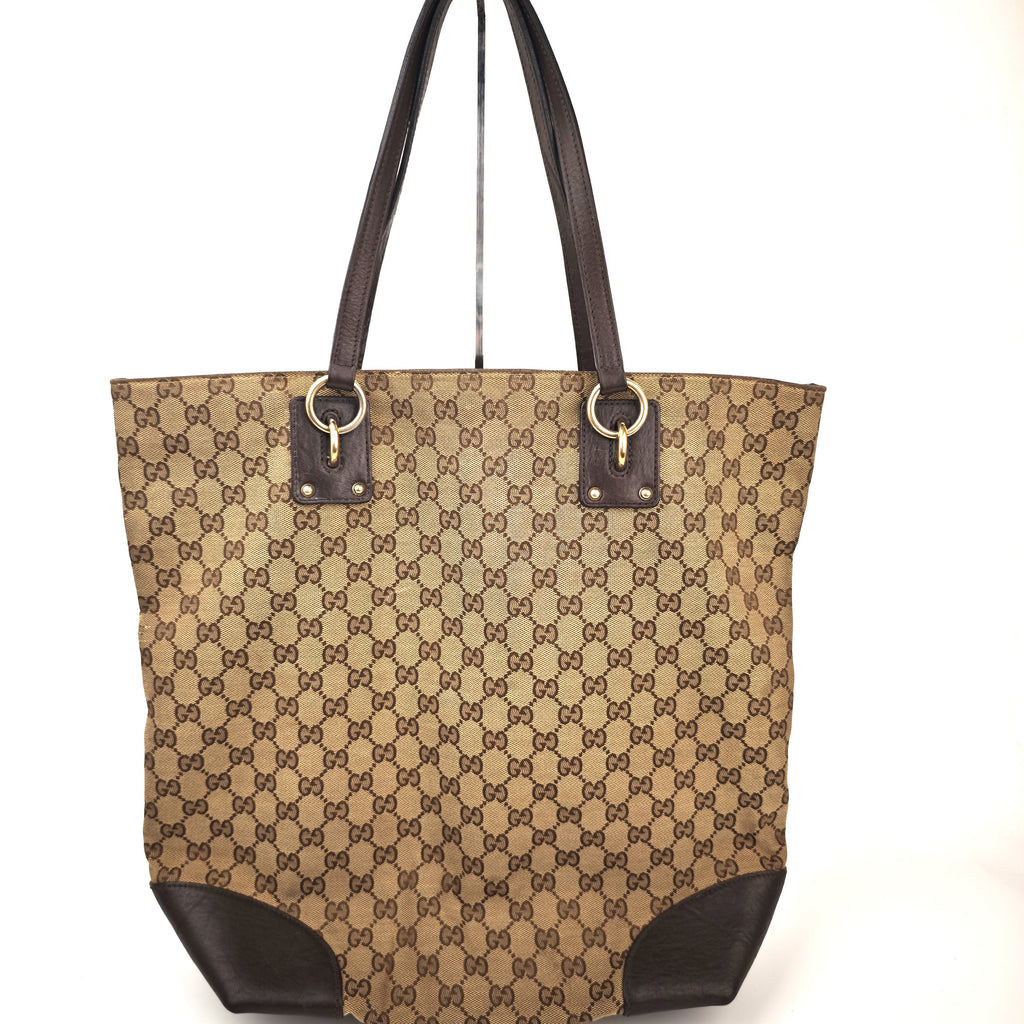 C2978 Gucci Tote Bag GG Canvas Large Charm Tote | Pre-Owned Very Good Beige / Brown Canvas, Leather GG Canvas