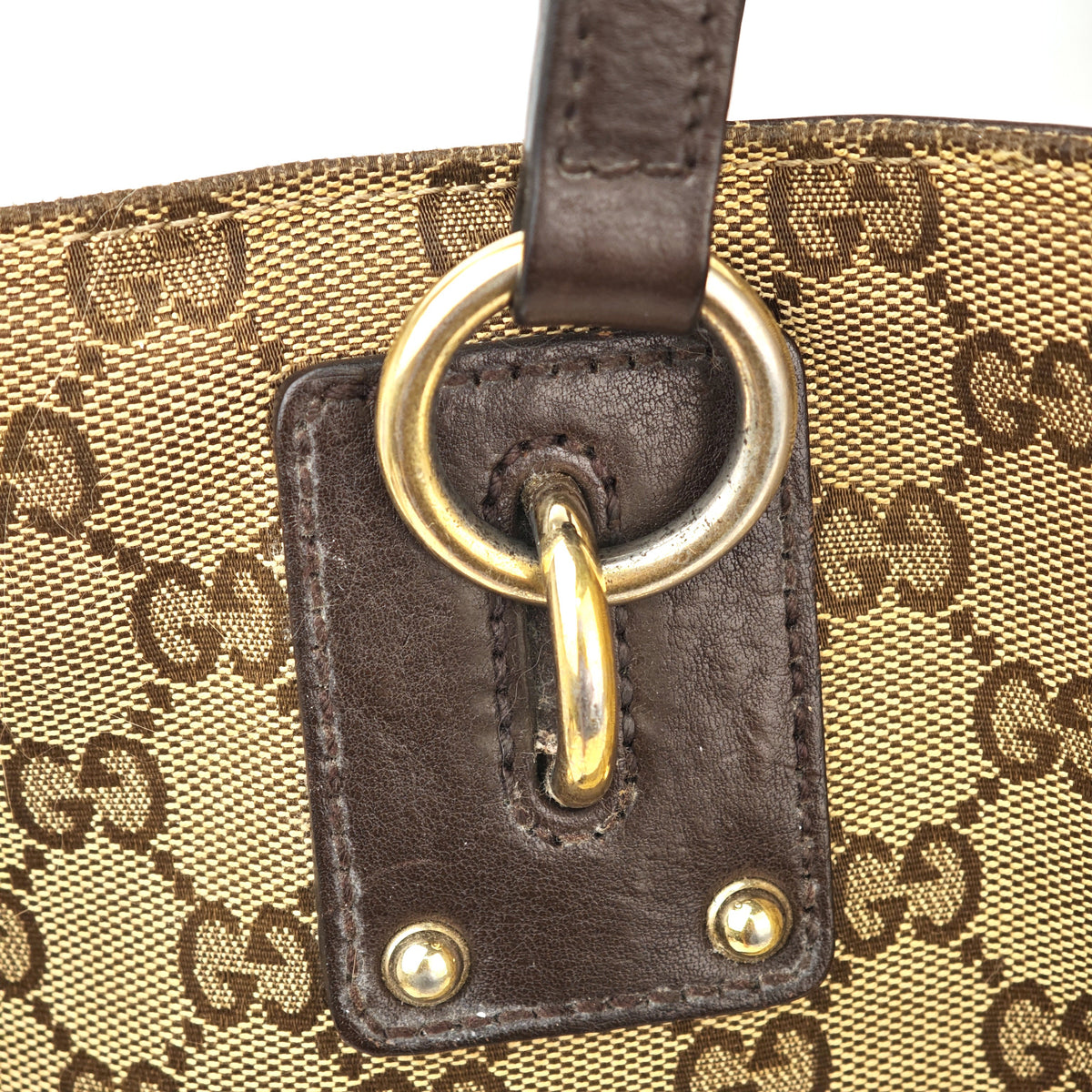 C2978 Gucci Tote Bag GG Canvas Large Charm Tote | Pre-Owned Very Good Beige / Brown Canvas, Leather GG Canvas