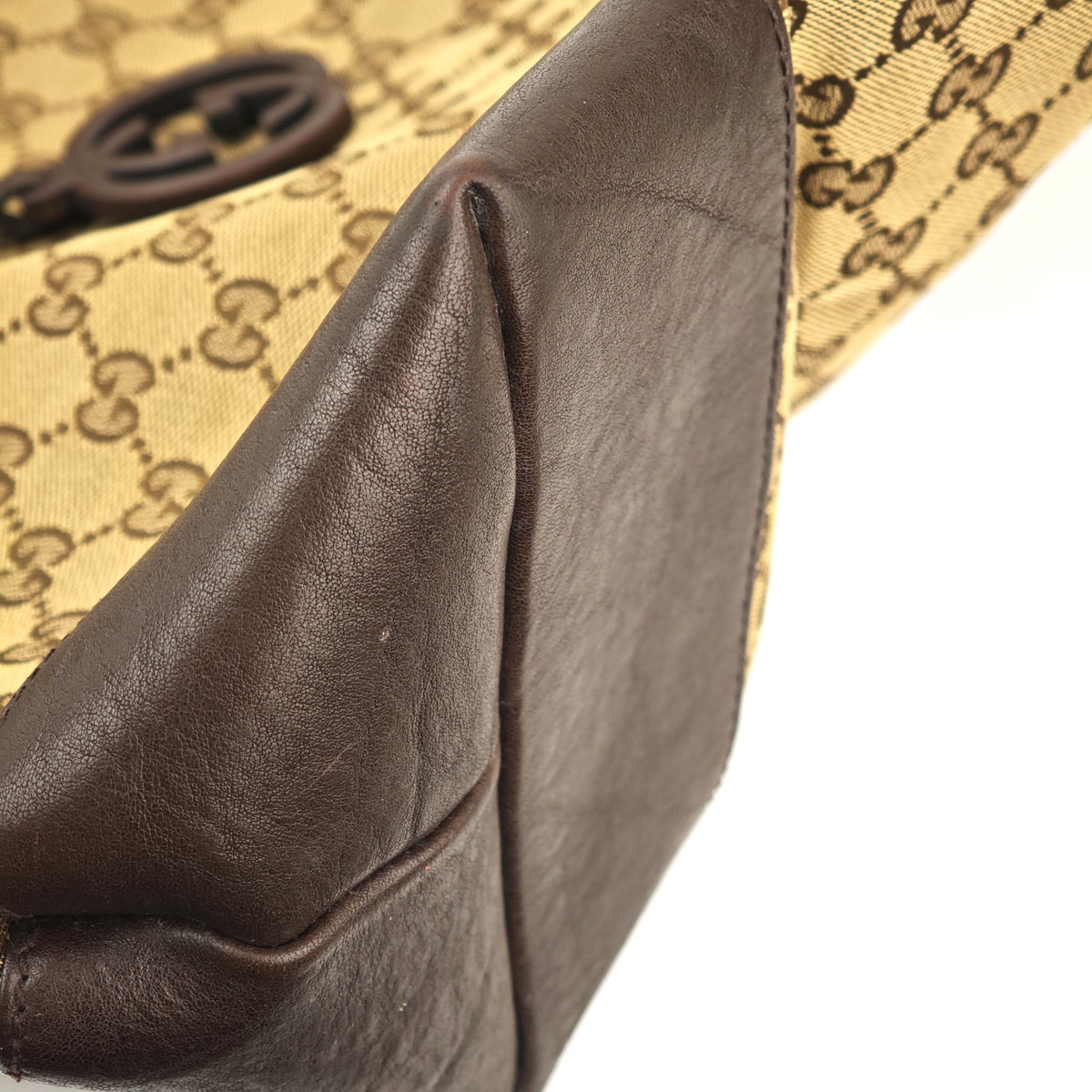 C2978 Gucci Tote Bag GG Canvas Large Charm Tote | Pre-Owned Very Good Beige / Brown Canvas, Leather GG Canvas
