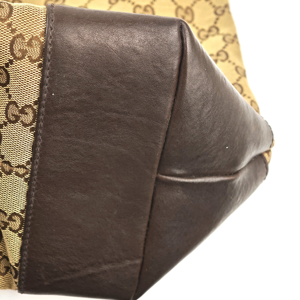 C2978 Gucci Tote Bag GG Canvas Large Charm Tote | Pre-Owned Very Good Beige / Brown Canvas, Leather GG Canvas