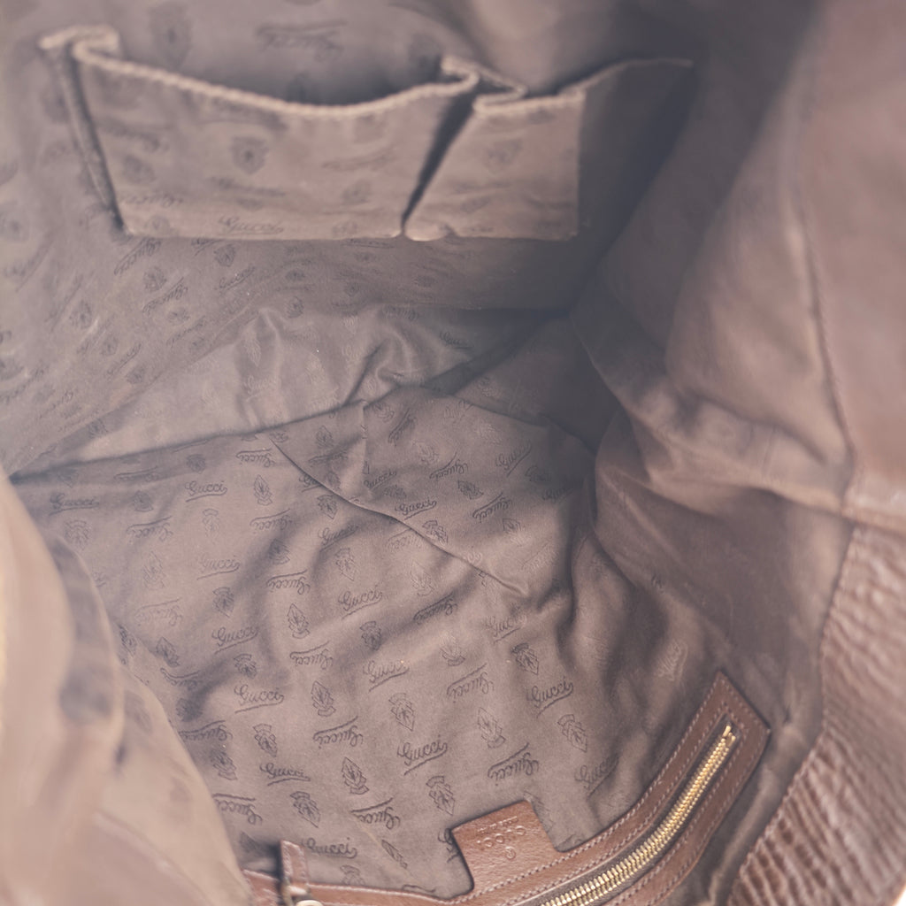 C2978 Gucci Tote Bag GG Canvas Large Charm Tote | Pre-Owned Very Good Beige / Brown Canvas, Leather GG Canvas